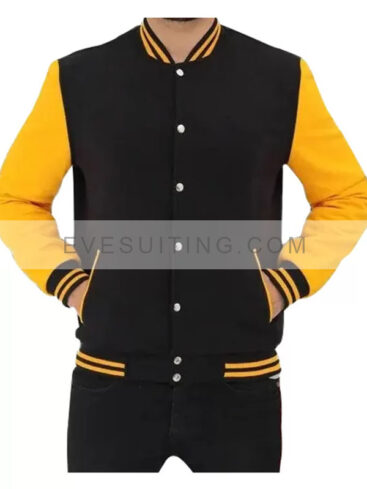 Black And Yellow Cotton Bomber Jacket