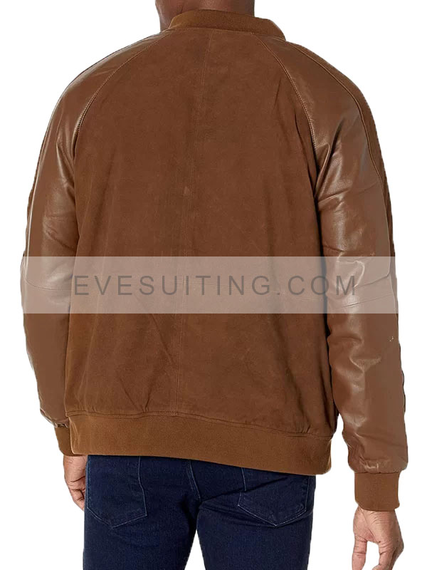 Men’s Brown Suede Leather Jacket With Contrast Sleeves