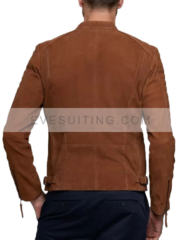 Men’s Padded Express Genuine Caramel Brown Suede Leather Biker Jacket