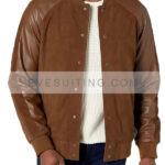 Men’s Suede Leather Jacket With Contrast Sleeves