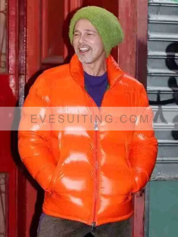 Brad Pitt Wolves 2024 Orange Puffer Jacket
