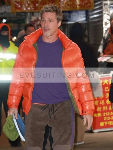 Brad Pitt Wolves 2024 Orange Puffer Winter Jacket