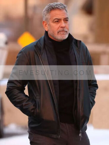 George Clooney Movie Wolves 2024 Black Leather Jacket