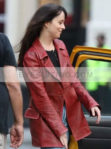 Movie Madame Web 2024 Red Waxed Leather Coat