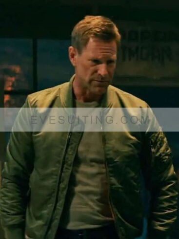 Aaron Eckhart The Bricklayer 2024 Green Bomber Jacket