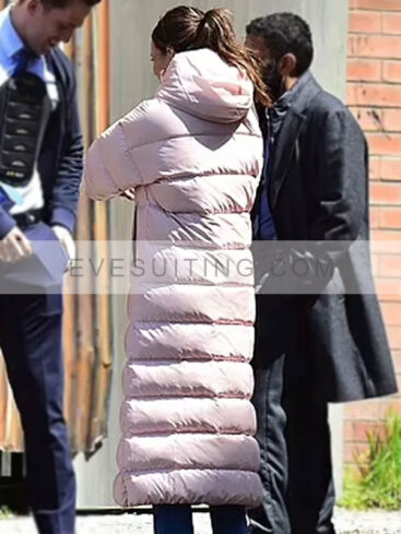 Maya Stern Pink Puffer Long Coat With Hood