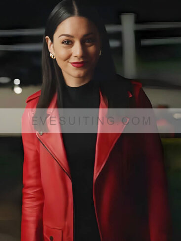 Vanessa Hudgens French Girl 2024 Red Leather Jacket