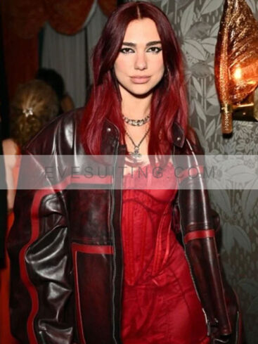 Dua Lipa BRIT Awards 2024 After Party Waxed Striped Leather Jacket