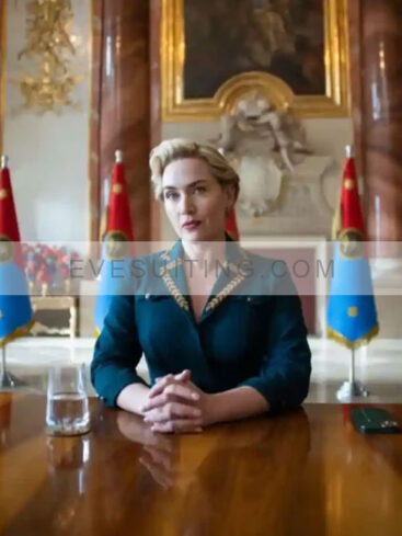 Kate Winslet TV Series The Regime 2024 Chancellor Elena Vernham Blue Cotton Coat