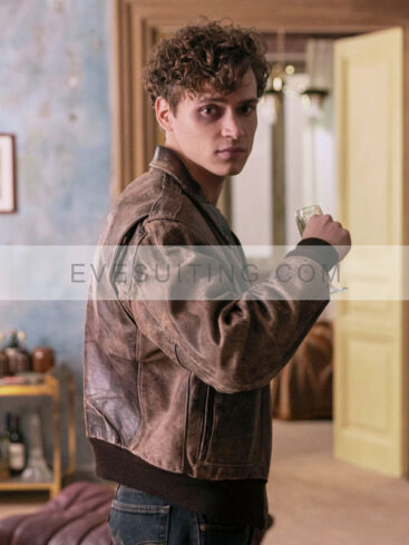 Young Rocco Supersex Season 1 Saul Nanni Brown Leather Bomber Jacket