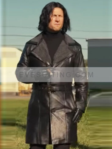 Hit Man 2024 Glen Powell Black Leather Coat