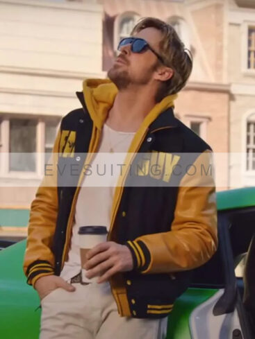 The Fall Guy 2024 Movie Ryan Gosling Black And Yellow Varsity Bomber Jacket