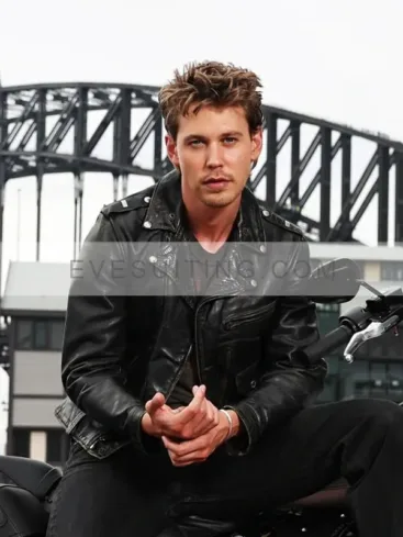 Austin Butler Press Conference Black Leather Jacket