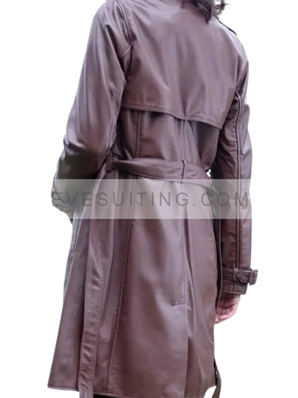 Brown Leather Trench Coat Womens