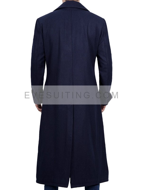 Double Breasted Blue Wool Trench Coat