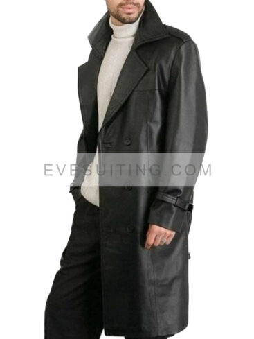 Men's Black Leather Trench Coat