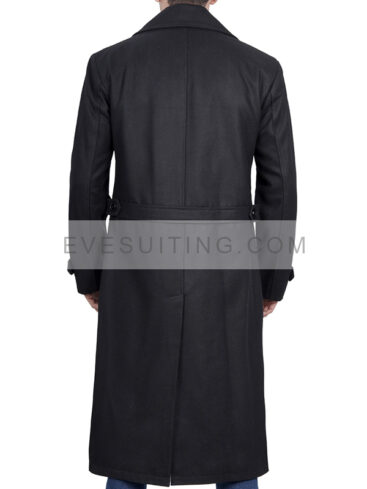 Men's Black Wool Long Peacoat