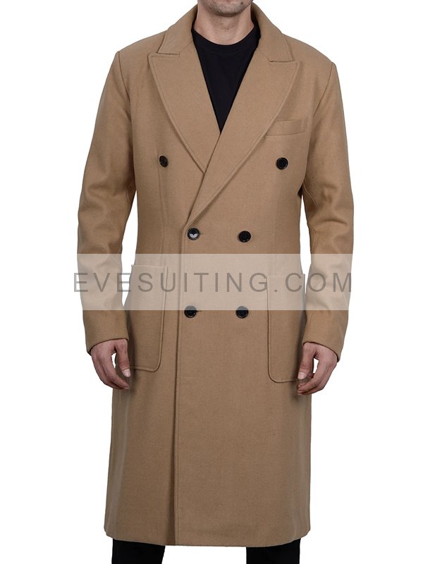 Men's Double Breasted Beige Wool Trench Coat