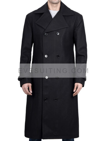 Men's Double Breasted Black Wool Long Peacoat