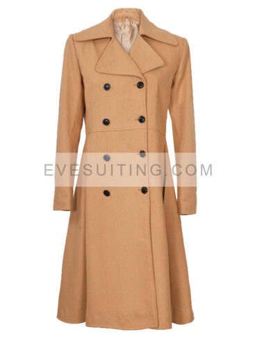 Women's Beige Double-Breasted Wool Trench Coat