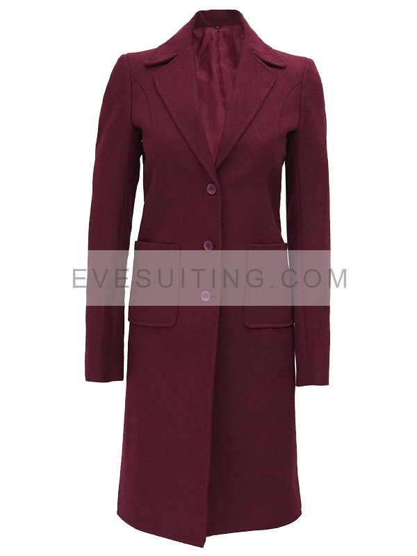 Women's Maroon Wool Trench Coat