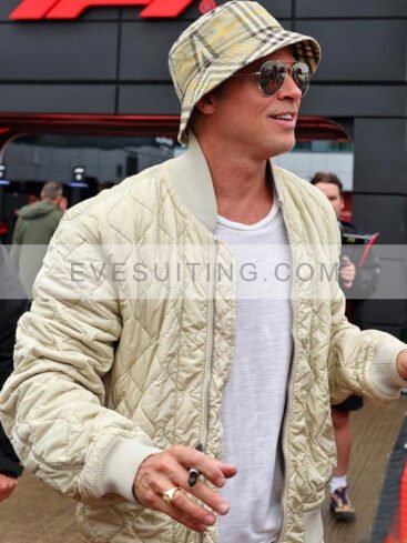 Sonny Hayes Movie F1 2025 Brad Pitt Off-White Bomber Quilted Jacket