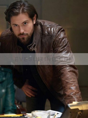 Beeks Movie Tipline Mysteries Dial 1 for Murder 2024 Chris McNally Brown Leather Jacket