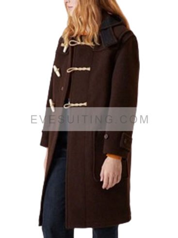 Brown Wool Slim Fit Duffle Coat For Women's