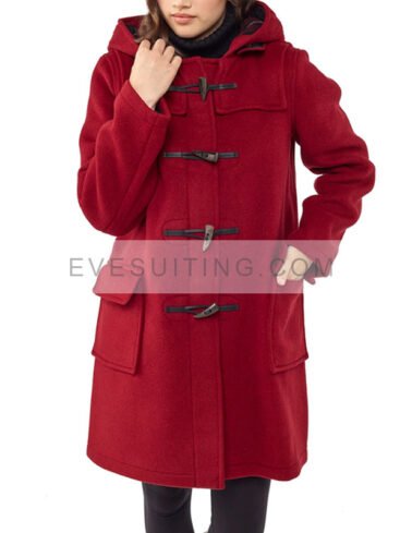 Burgundy Toggle Duffle Wool Coat