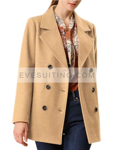 Camel Wool Peacoat For Women's