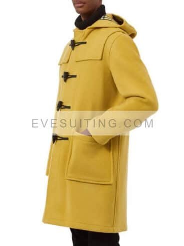 Classic Fit Mustard Wool Duffle Coat For Men's