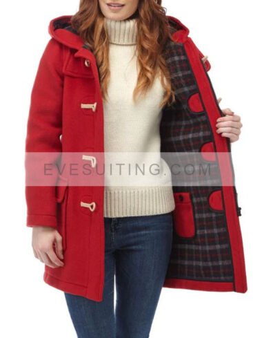 Classic Fit Red Duffle Coat For Women's 