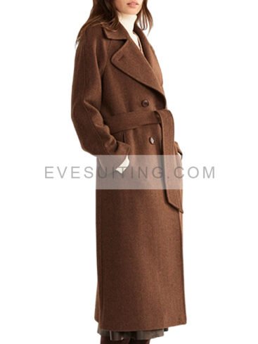 Double Breasted Belted Brown Wool Coat