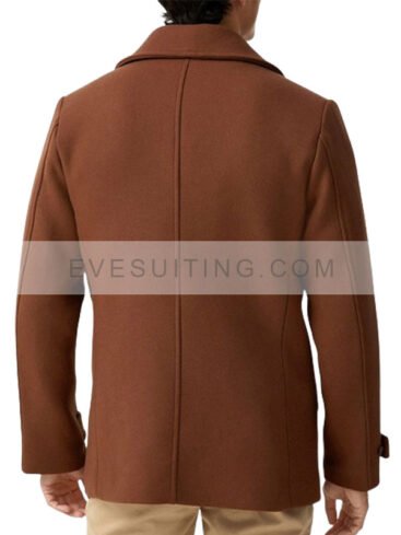 Double Breasted Dark Brown Wool Peacoat For Men's