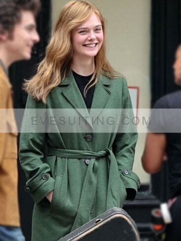 Elle Fanning A Complete Unknown Green Wool Coat