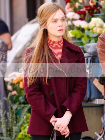 Elle Fanning A Complete Unknown Maroon Coat