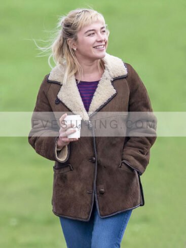 Florence Pugh Brown Shearling Jacket