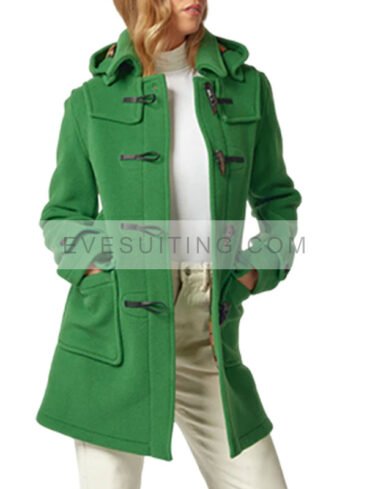 Green Wool Duggle Toggle Coat For Women's