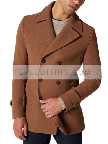 Men's Casual Brown Wool Peacoat