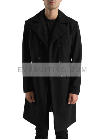 Men's Double Breasted Black Wool Coat