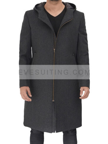 Men's Grey Hooded Wool Trench Coat