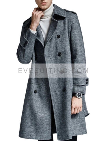 Men's Herringbone Gray Trench Coat