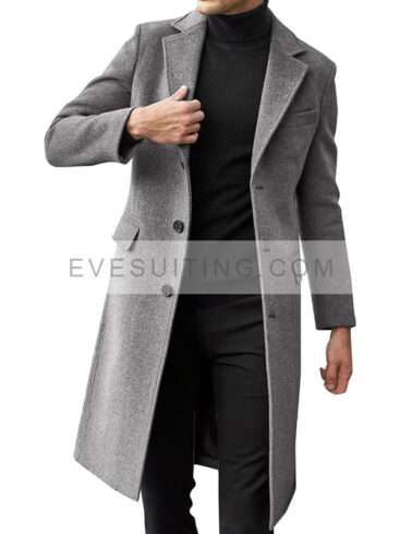 Men's Silm Fit Gray Wool Trench Coat