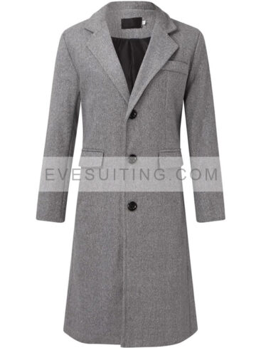 Men's Single Breasted Silm Fit Gray Trench Wool Coat