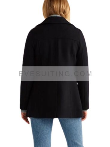 Navy Blue Wool Peacoat For Women's