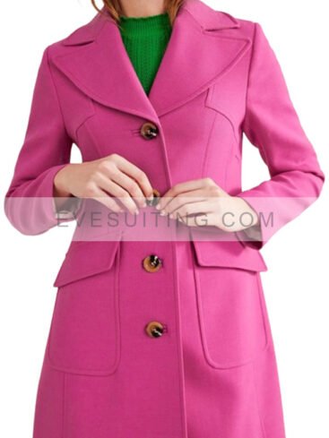 Pink Fitted Trench Wool Coat For Women's