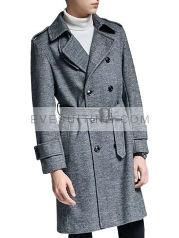 Shop Men's Herringbone Gray Trench Coat