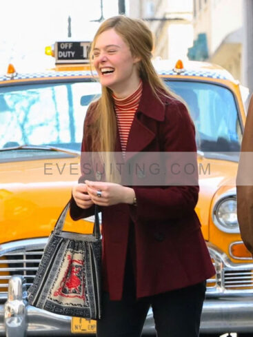 Sylvie Russo Movie A Complete Unknown Elle Fanning Maroon Wool Coat