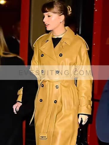 Taylor Swift Tan Leather Trench Coat