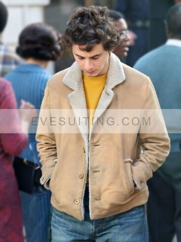 Timothée Chalamet A Complete Unknown Bob Dylan Camel Leather Sherpa Jacket